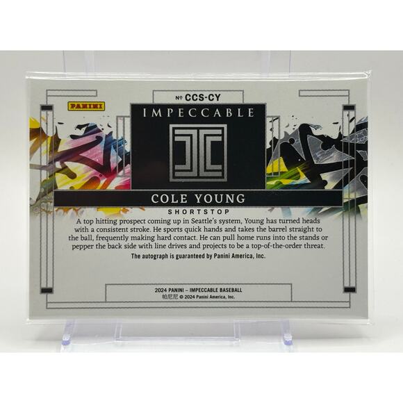 2024 Panini Impeccable Cole Young Canvas Creation On Card Auto 87/99 SP Mariners - Picture 2 of 2